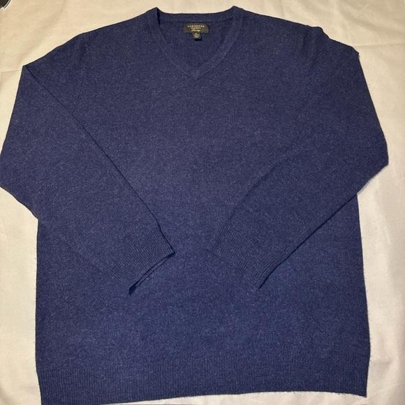 100% Cashmere Clubroom Luxury Navy Blue Men’s XL Crew Neck Sweater Grandpacore - Picture 1 of 5